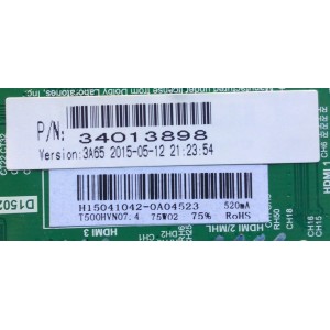 MAIN FUENTE PARA TV WESTINGHOUSE / NUMERO DE PARTE NUMERO DE PARTE / TP.MS3393.PB851 / H15041042-0A04523 / PANEL T500HVN07.4 / DISPLAY V500HJ1-PE8 / MODELO WD50FX1120